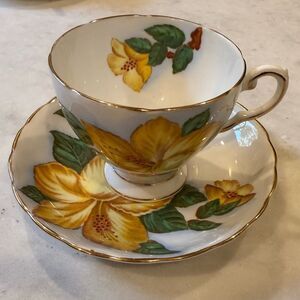 Royal tuscan hibiscus yellow hibiscus Floral Teacup and Saucer Set